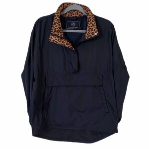 Lauren James Black Windbreaker /Rain Jacket with Leopard Print Size S